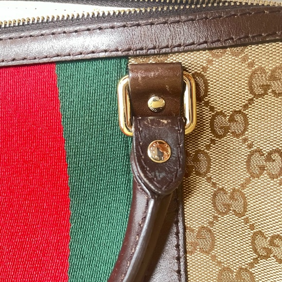 GUCCI Monogram Vintage Web Medium Boston Bag with Brown Leather - Picture 5 of 16